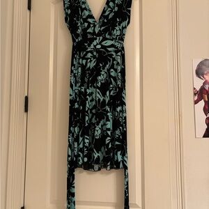 Roulette Black and Green V-Neck High Low Sundress
